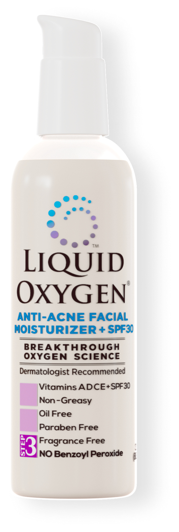 Bottle of Liquid Oxygen Anti-Acne Facial Moisturizer with SPF-30